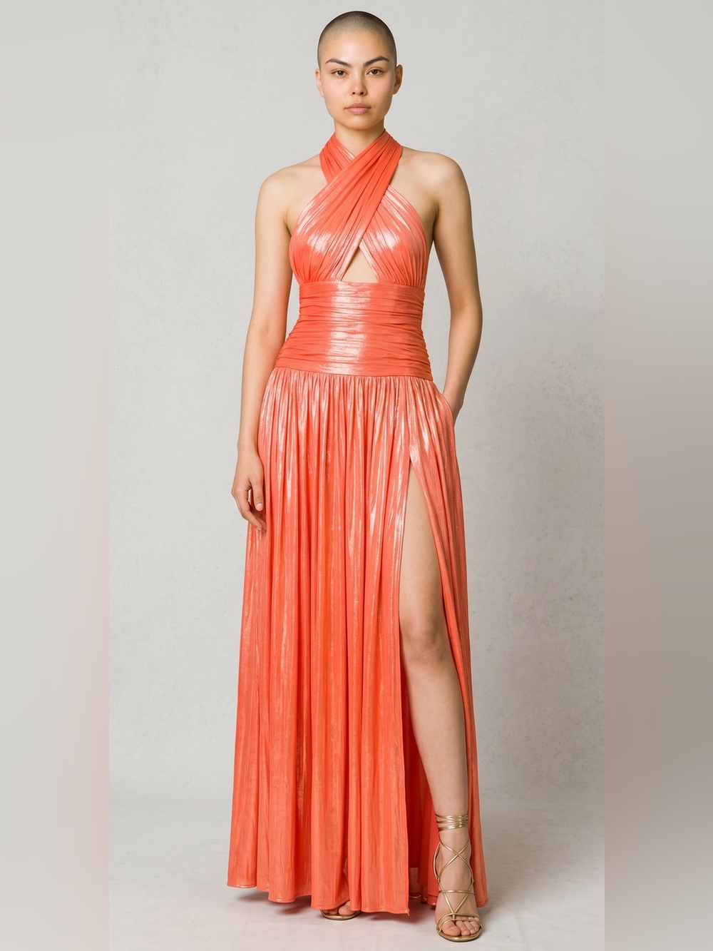 NWT Bronx and Banco
Florence Halterneck Metallic
Coral Gown Small